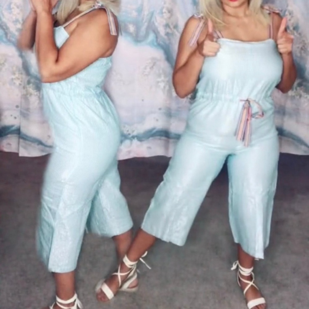 Glitter Baby Blue Romper Jumpsuit